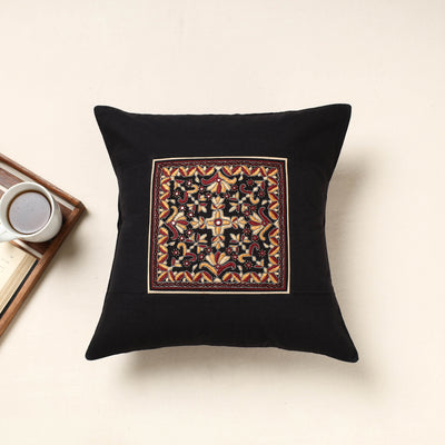 Black - Kutch Pakko Hand Embroidery Cotton Cushion Cover (16 x 16 in)