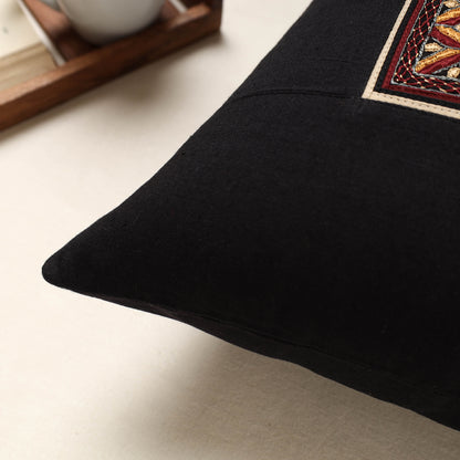 Black - Kutch Pakko Hand Embroidery Cotton Cushion Cover (16 x 16 in)