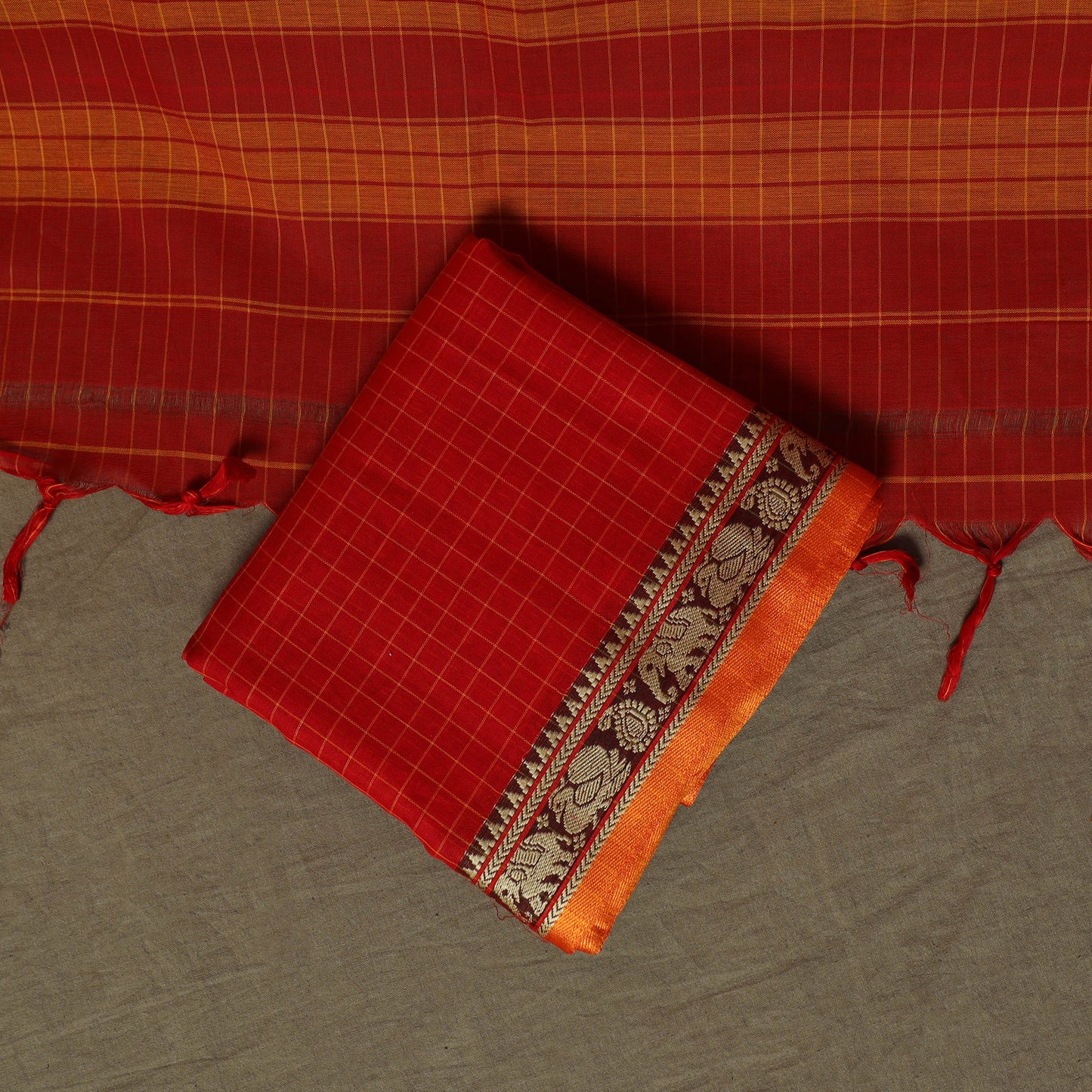 Dharwad Checks Mercerised Cotton 3pc Unstitched Dress Material Suit Set with Woven Border 02
