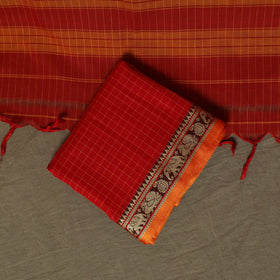 Dharwad Checks Mercerised Cotton 3pc Unstitched Dress Material Suit Set with Woven Border 02
