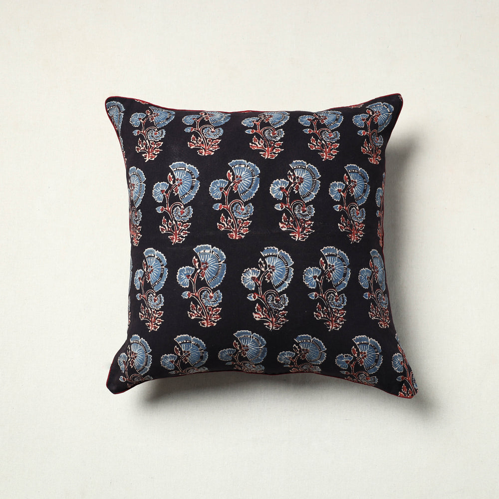 Black - Block Printed Cotton Ajrakh Cushion Cover (16 x 16 in) 19