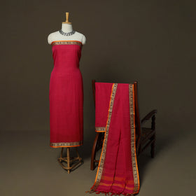 Dharwad Checks Mercerised Cotton 3pc Unstitched Dress Material Suit Set with Woven Border 03