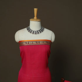 Dharwad Checks Mercerised Cotton 3pc Unstitched Dress Material Suit Set with Woven Border 03