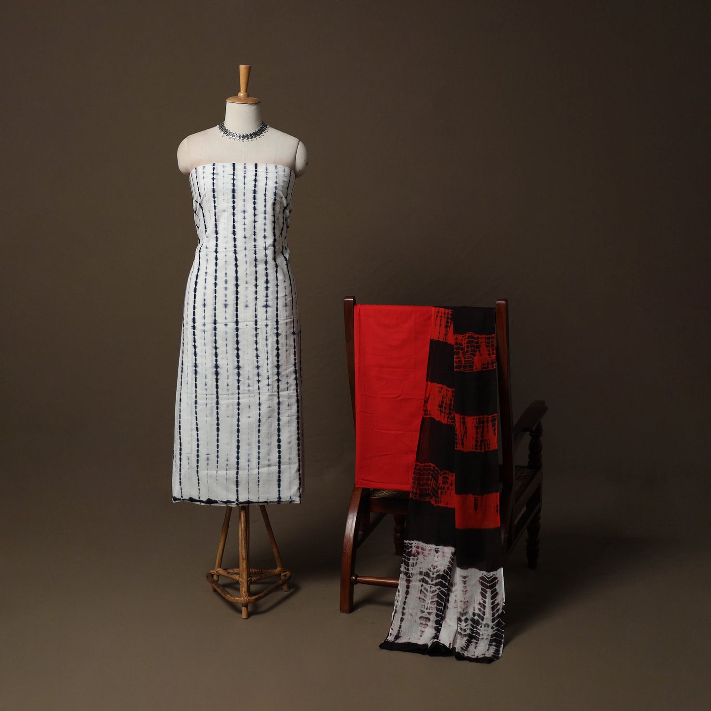 Shibori Tie-Dye Cotton 3pc Unstitched Dress Material Suit Set 25
