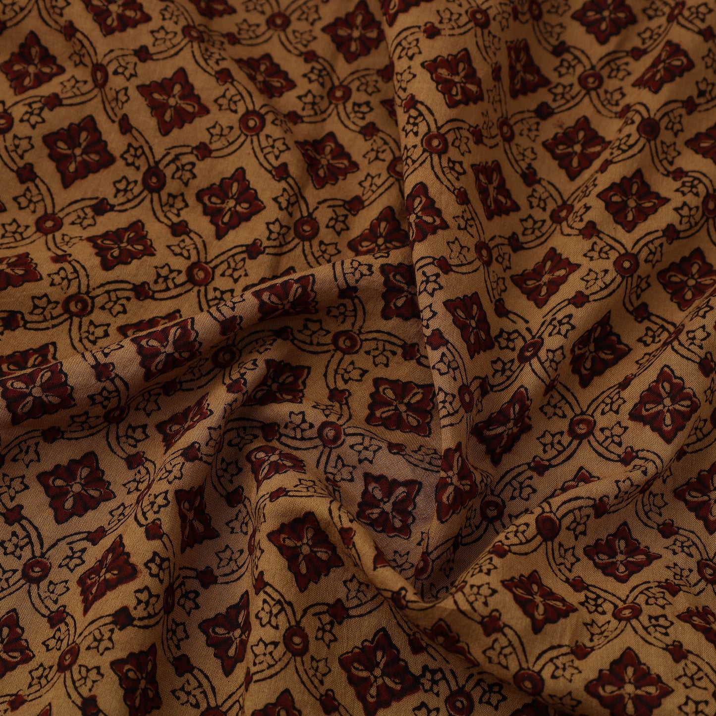  Brown Natural Dyed Mul Cotton Bagh Print Fabric