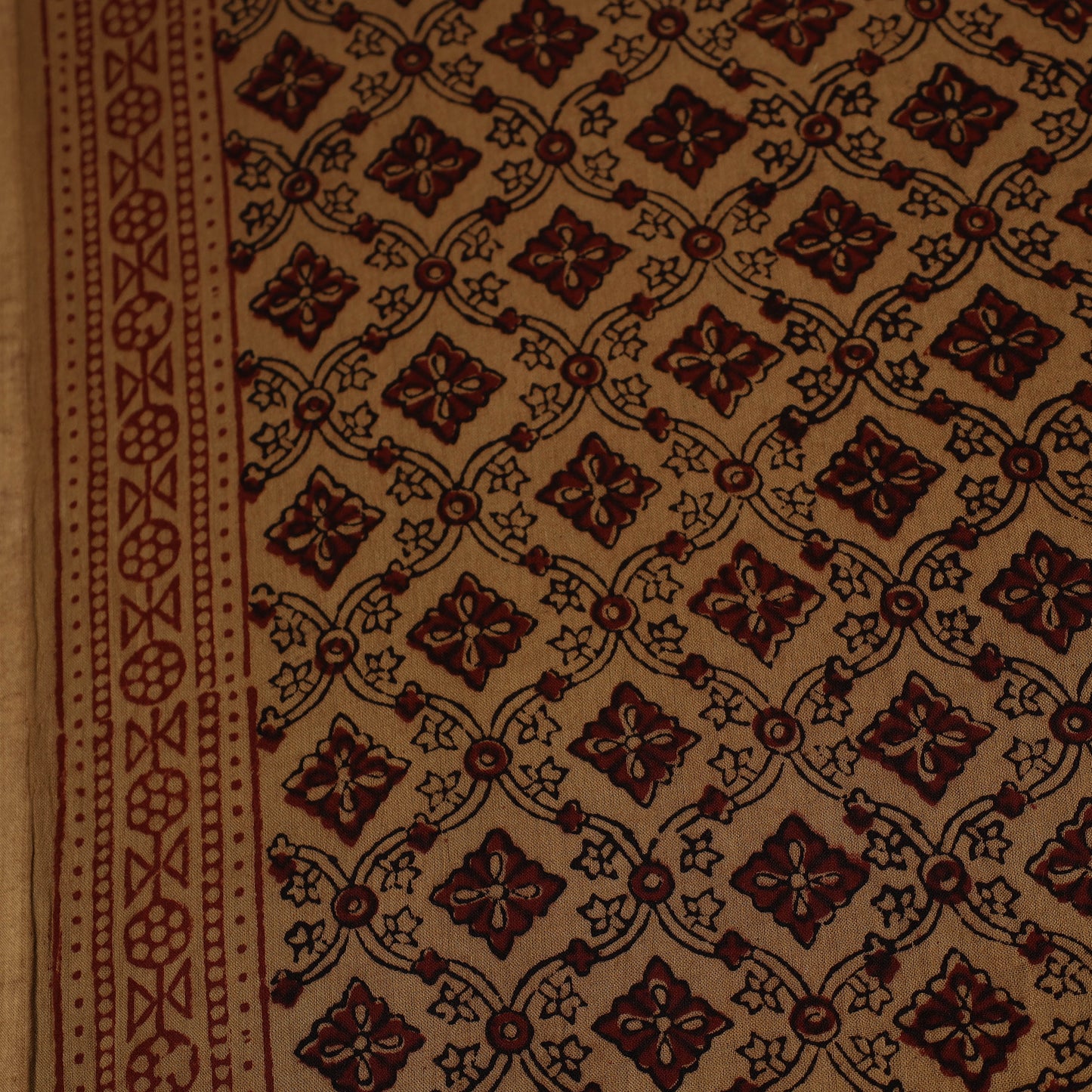  Brown Natural Dyed Mul Cotton Bagh Print Fabric