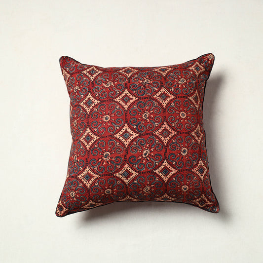 Red - Block Printed Cotton Ajrakh Cushion Cover (16 x 16 in) 22