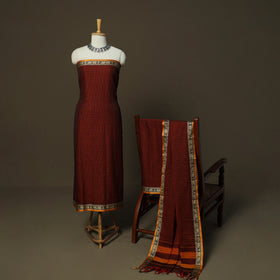 Dharwad Checks Mercerised Cotton 3pc Unstitched Dress Material Suit Set with Woven Border 04
