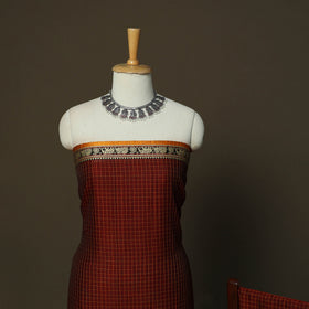 Dharwad Checks Mercerised Cotton 3pc Unstitched Dress Material Suit Set with Woven Border 04