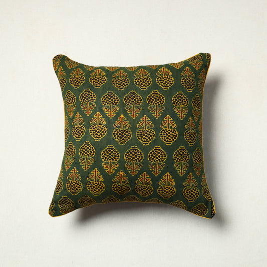 Green - Block Printed Cotton Ajrakh Cushion Cover (16 x 16 in) 23