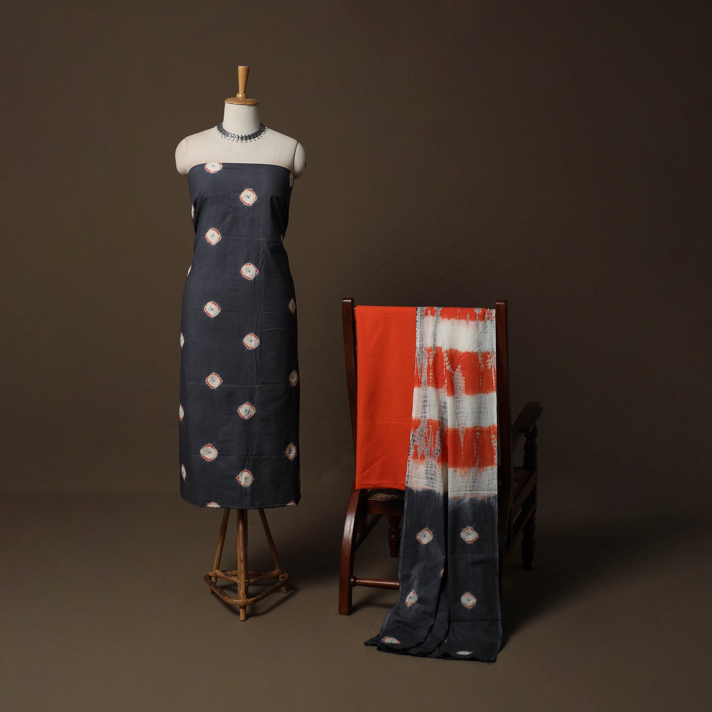 Shibori Tie-Dye Cotton 3pc Unstitched Dress Material Suit Set 26
