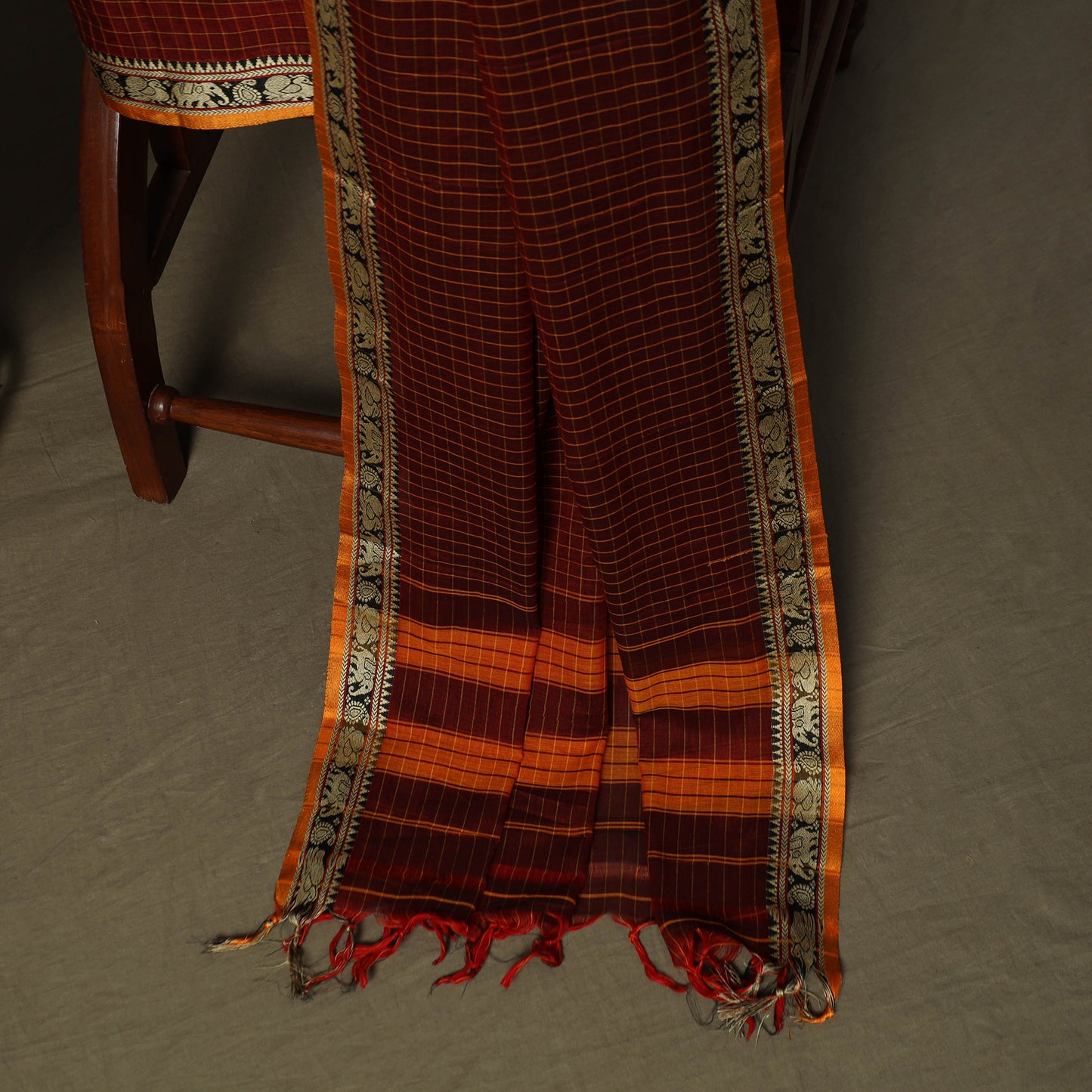 Dharwad Checks Mercerised Cotton 3pc Unstitched Dress Material Suit Set with Woven Border 04