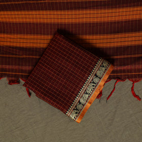 Dharwad Checks Mercerised Cotton 3pc Unstitched Dress Material Suit Set with Woven Border 04