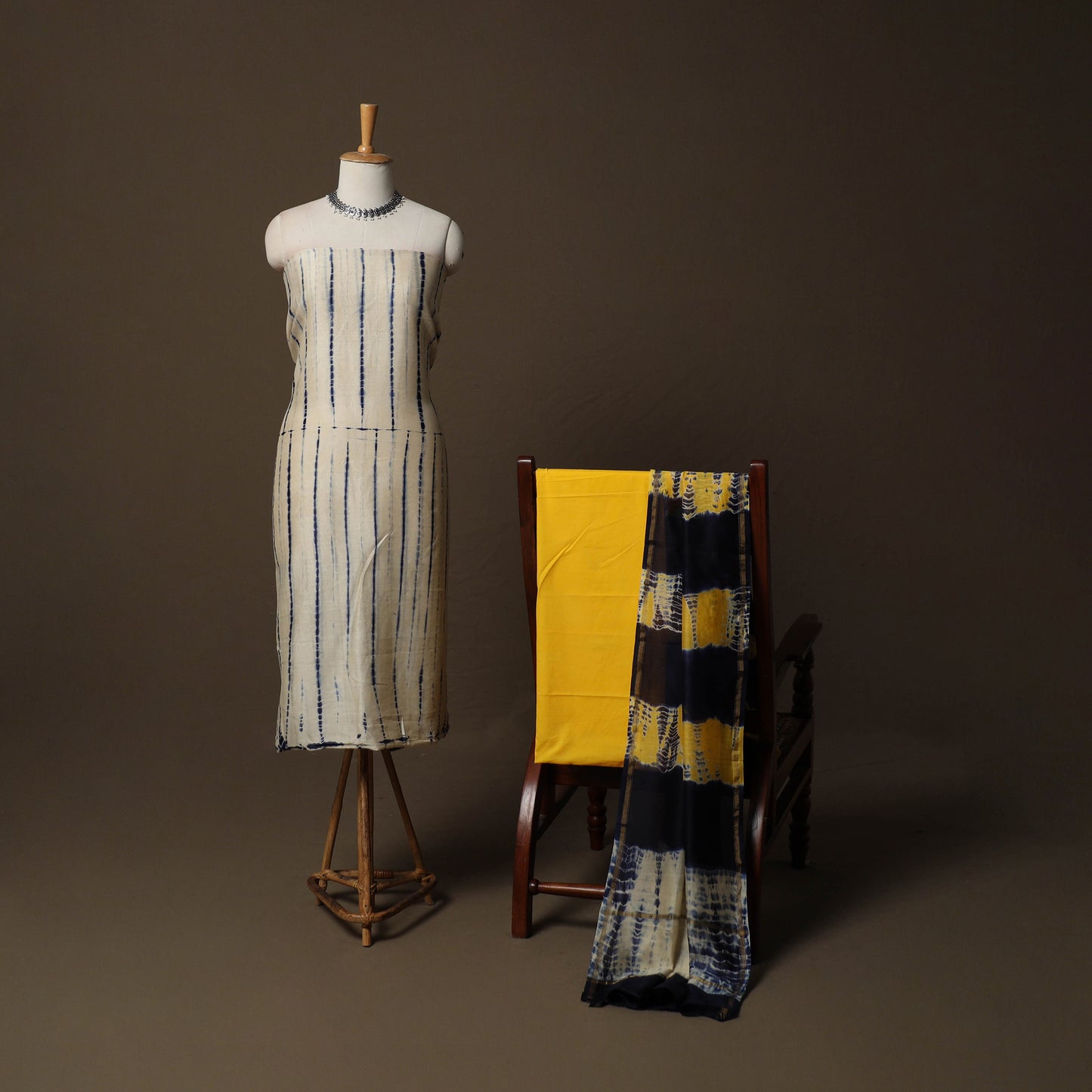 Shibori Tie-Dye Chanderi Silk 3pc Unstitched Dress Material Suit Set 27