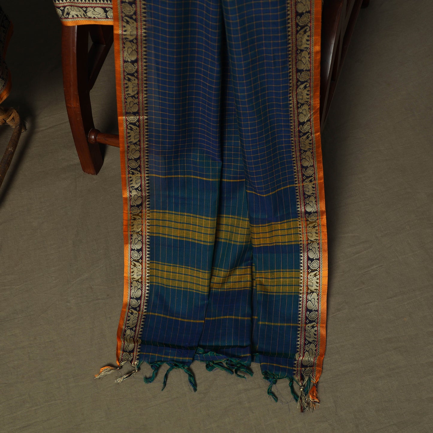 Dharwad Checks Mercerised Cotton 3pc Unstitched Dress Material Suit Set with Woven Border 05