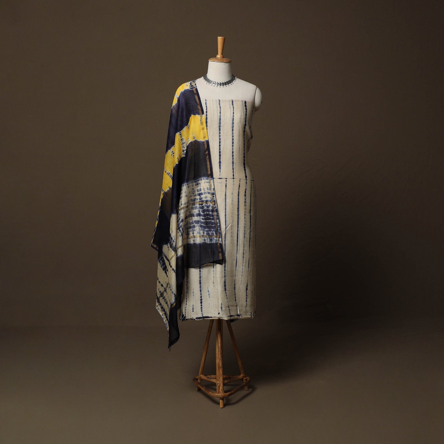 Shibori Tie-Dye Chanderi Silk 3pc Unstitched Dress Material Suit Set 27