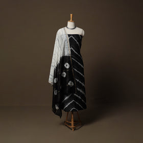 Shibori Tie-Dye Chanderi Silk 3pc Unstitched Dress Material Suit Set 28