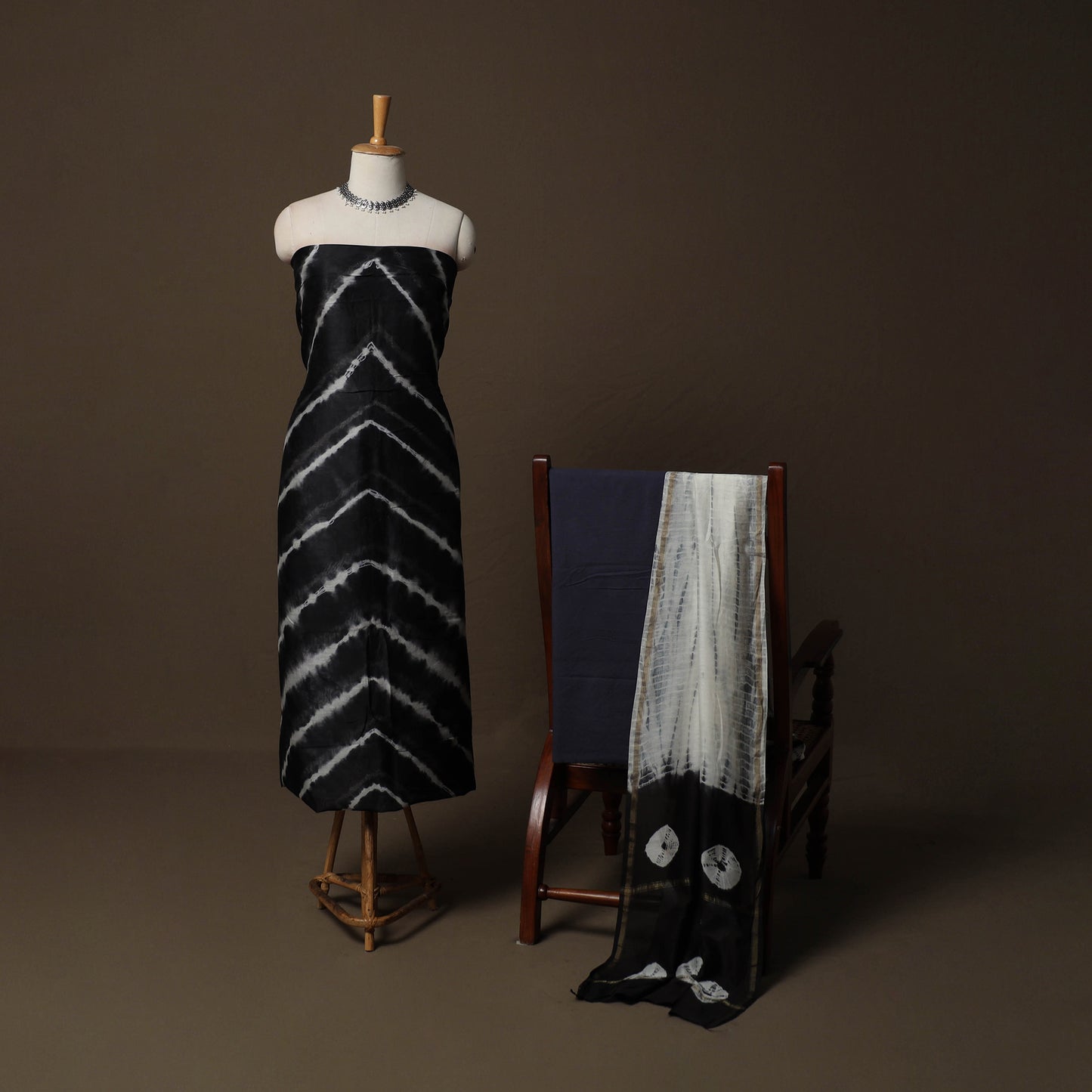 Shibori Tie-Dye Chanderi Silk 3pc Unstitched Dress Material Suit Set 28
