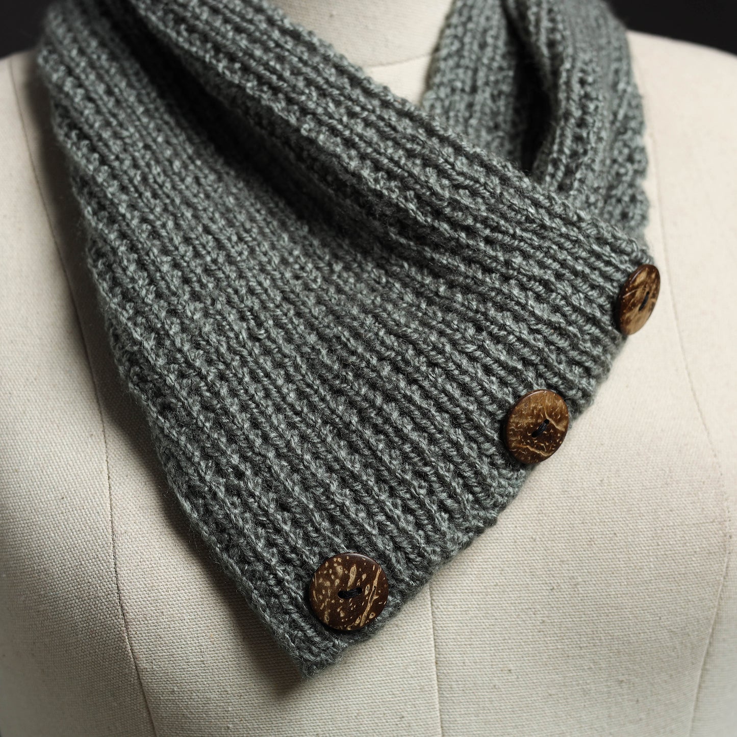 Grey - Kumaun Hand Knitted Woolen Button Cowl 111