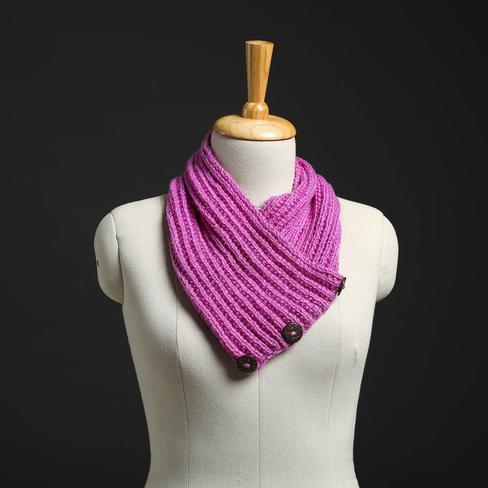 Purple - Kumaun Hand Knitted Woolen Button Cowl 112