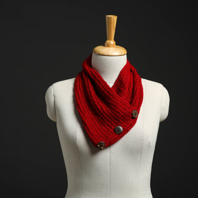 Red - Kumaun Hand Knitted Woolen Button Cowl 113