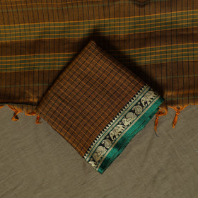 Dharwad Checks Mercerised Cotton 3pc Unstitched Dress Material Suit Set with Woven Border 06