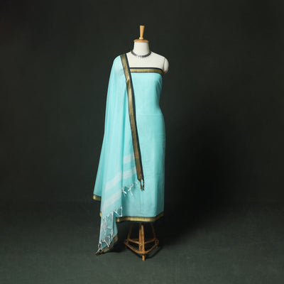 Blue - Dharwad Woven Mercerised Cotton 3pc Unstitched Dress Material Suit Set 22