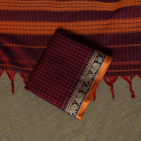 Dharwad Checks Mercerised Cotton 3pc Unstitched Dress Material Suit Set with Woven Border 07