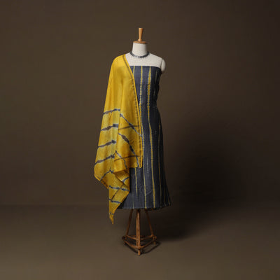 Shibori Tie-Dye Chanderi Silk 3pc Unstitched Dress Material Suit Set 29