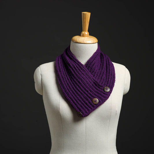 Purple - Kumaun Hand Knitted Woolen Button Cowl 118