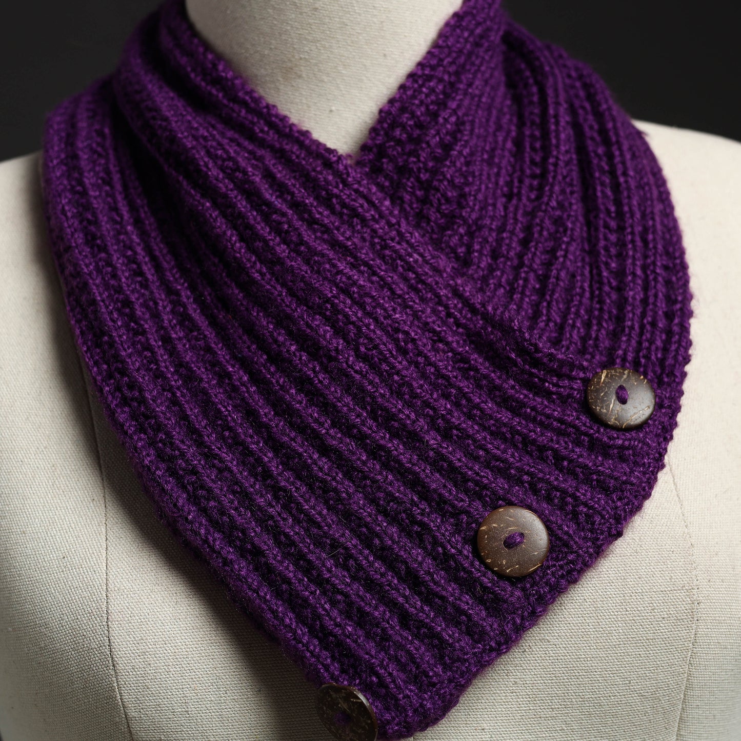 Purple - Kumaun Hand Knitted Woolen Button Cowl 118