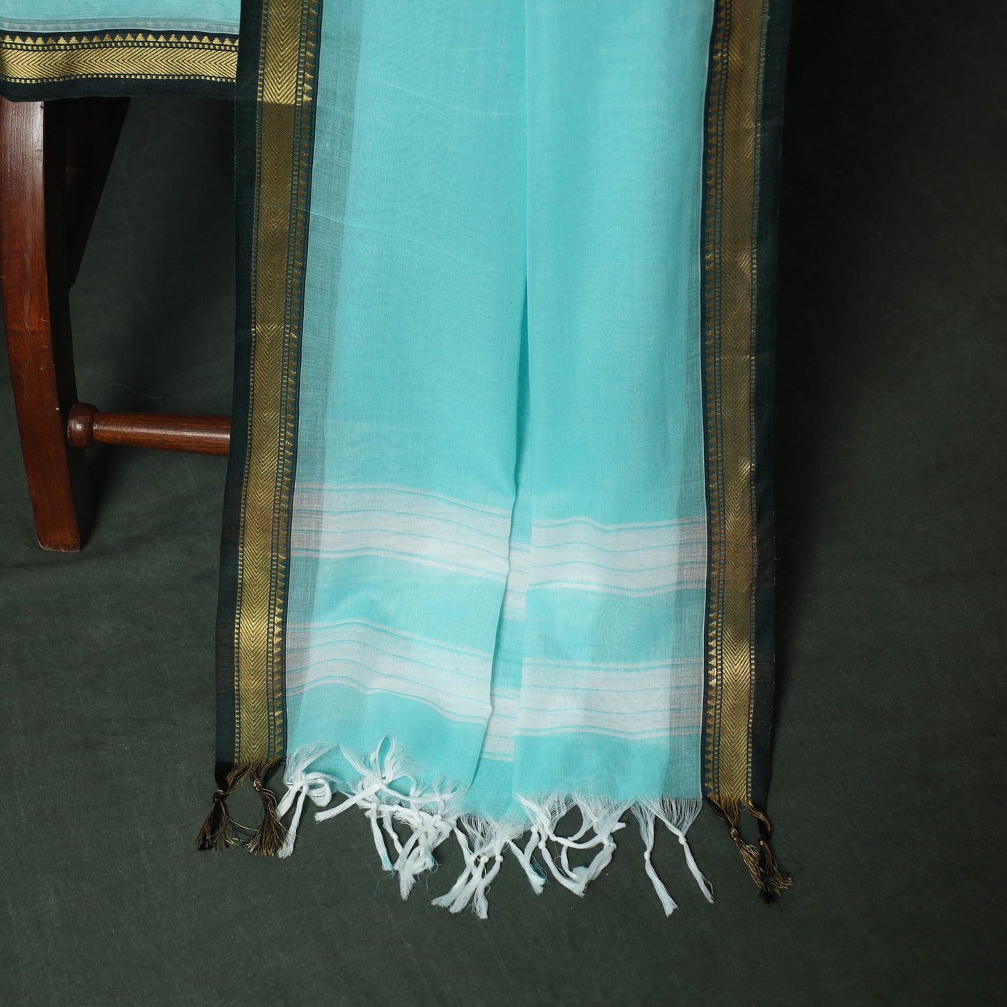 Blue - Dharwad Woven Mercerised Cotton 3pc Unstitched Dress Material Suit Set 22