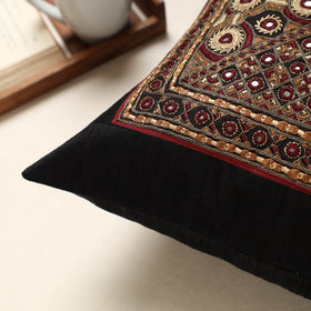 Buy Black Kutch Pakko Hand Embroidery Silk Cushion Cover