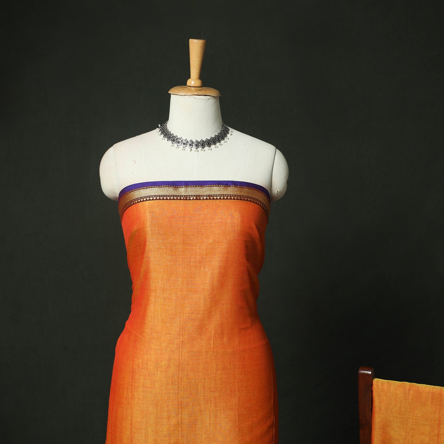 Orange - Dharwad Woven Mercerised Cotton 3pc Unstitched Dress Material Suit Set 23