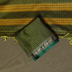 Dharwad Checks Mercerised Cotton 3pc Unstitched Dress Material Suit Set with Woven Border 08