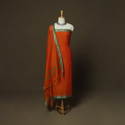 Dharwad Checks Mercerised Cotton 3pc Unstitched Dress Material Suit Set with Woven Border 09