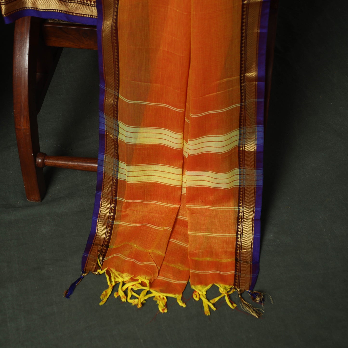 Orange - Dharwad Woven Mercerised Cotton 3pc Unstitched Dress Material Suit Set 23