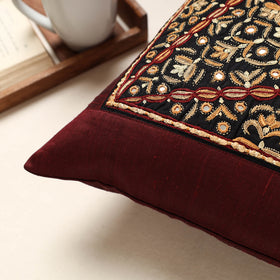 Buy Maroon Kutch Pakko Hand Embroidery Silk Cushion Cover