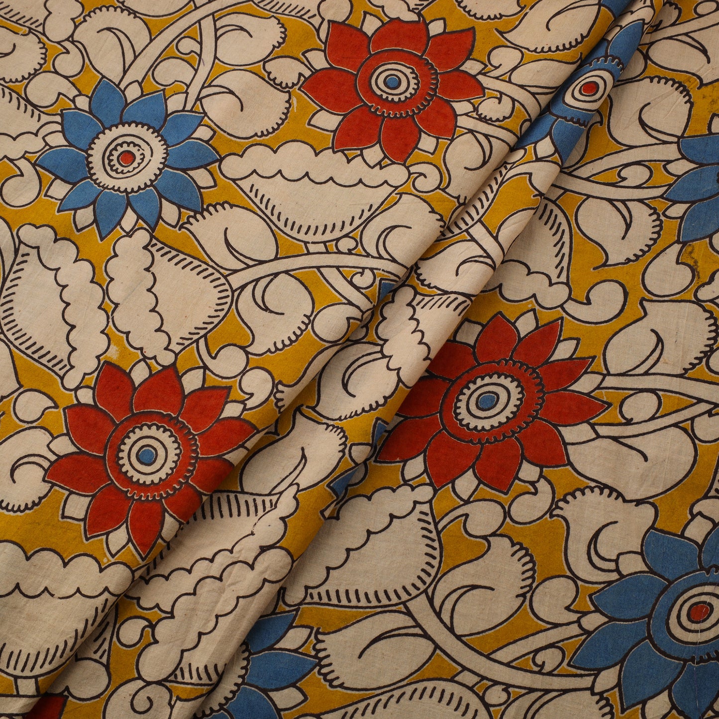 Yellow Printed Kalamkari Cotton Fabric