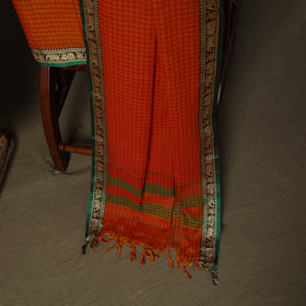 Dharwad Checks Mercerised Cotton 3pc Unstitched Dress Material Suit Set with Woven Border 09