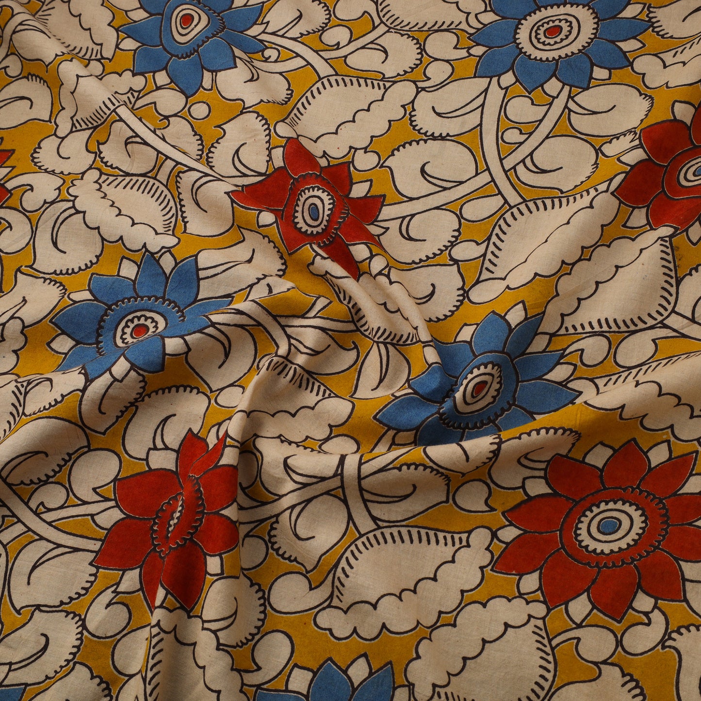 Yellow Printed Kalamkari Cotton Fabric