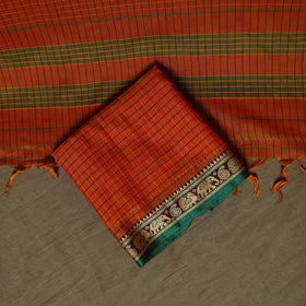 Dharwad Checks Mercerised Cotton 3pc Unstitched Dress Material Suit Set with Woven Border 09