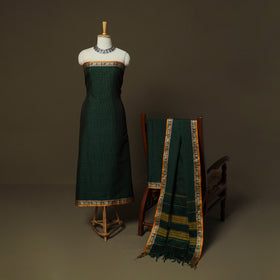 Dharwad Checks Mercerised Cotton 3pc Unstitched Dress Material Suit Set with Woven Border 10