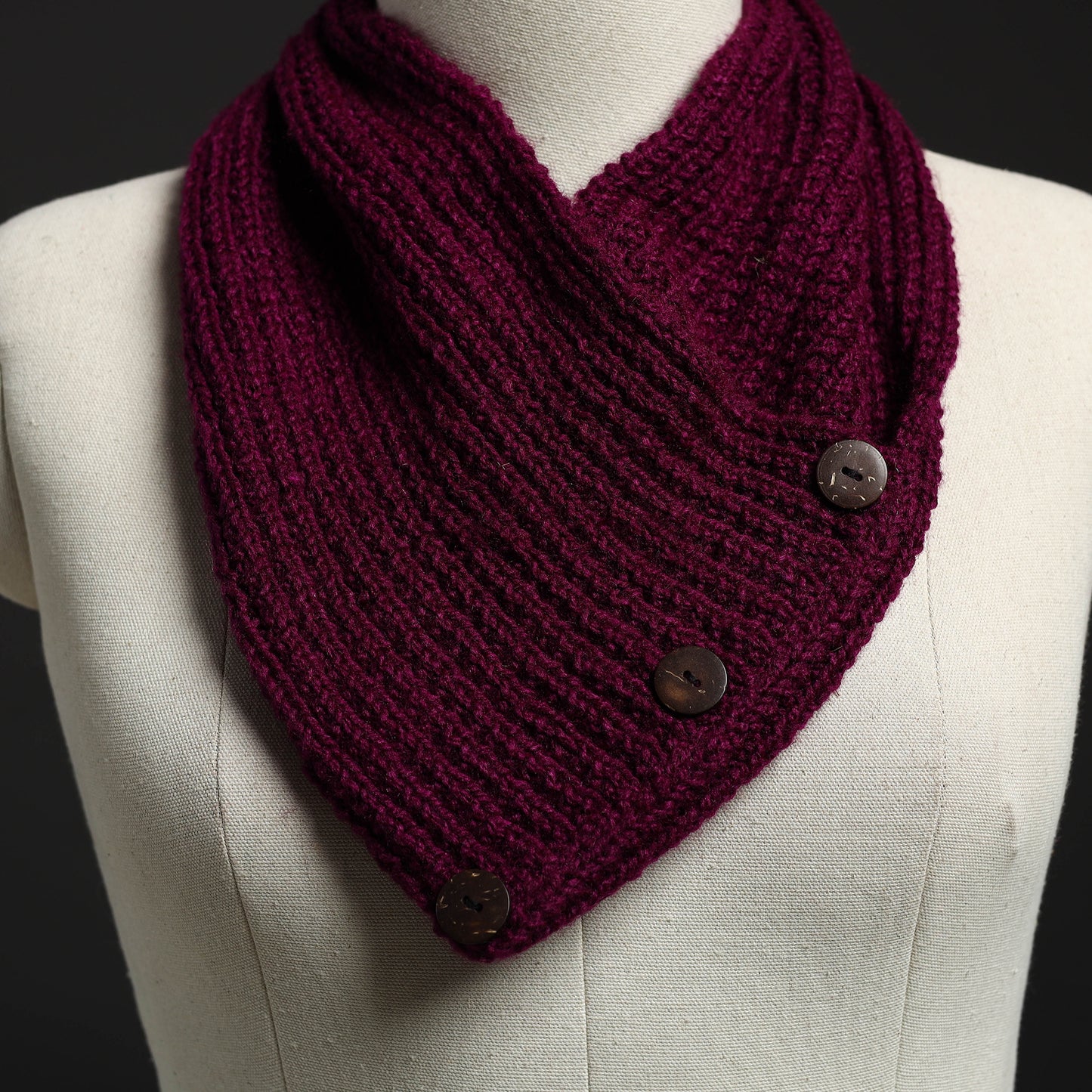 Purple - Kumaun Hand Knitted Woolen Button Cowl 122