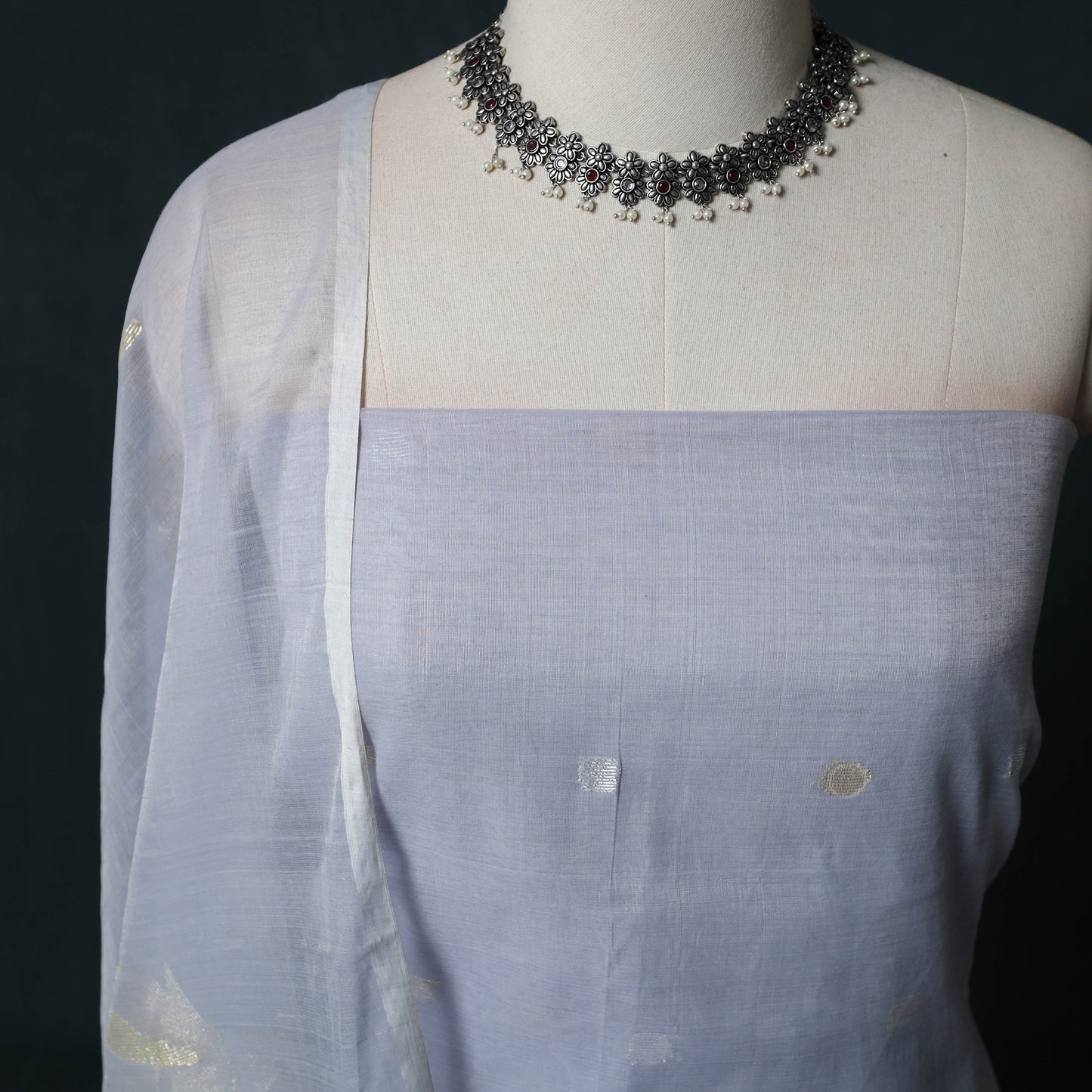 Jamdani Pure Handloom Muslin 2pc Unstitched Dress Material Kurta Set 17