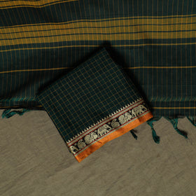Dharwad Checks Mercerised Cotton 3pc Unstitched Dress Material Suit Set with Woven Border 10