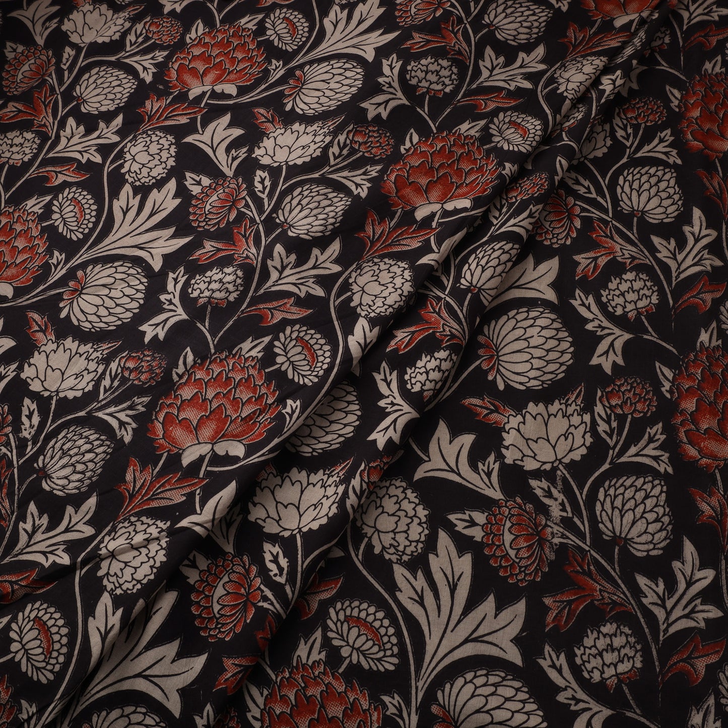 Black Printed Kalamkari Cotton Fabric