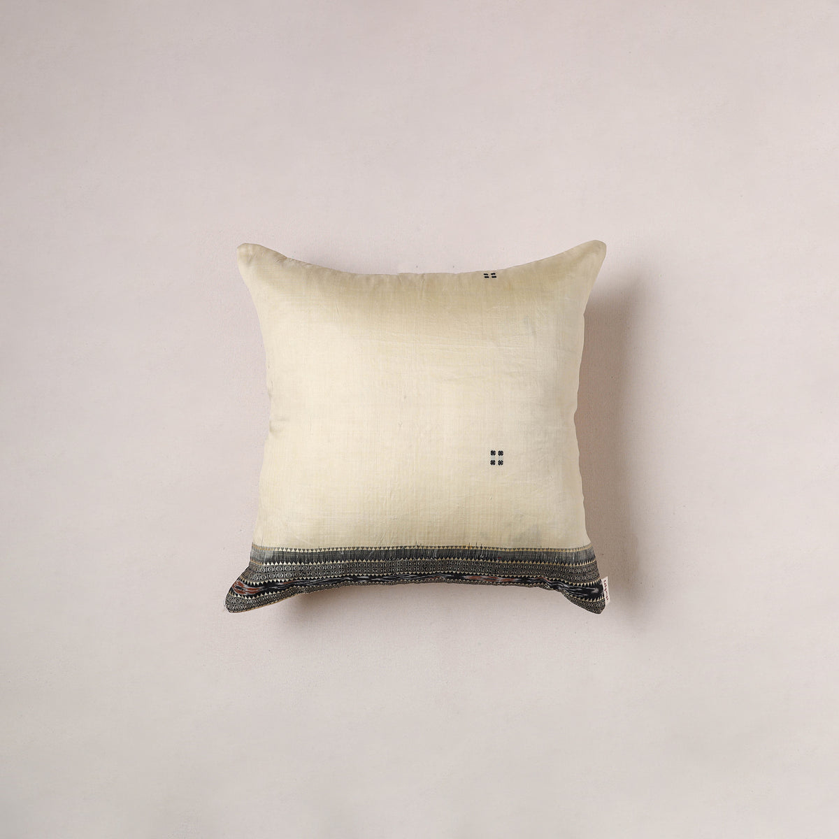 Plain Chanderi Silk Cushion Cover with Ikat Border (16 x 16 in)  386
