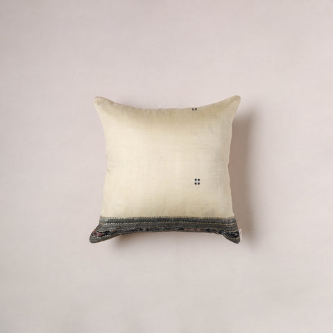Plain Chanderi Silk Cushion Cover with Ikat Border (16 x 16 in)  386