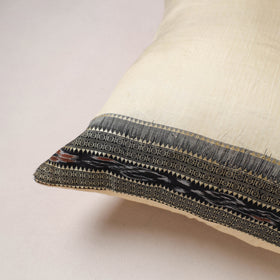 Plain Chanderi Silk Cushion Cover with Ikat Border (16 x 16 in)  386